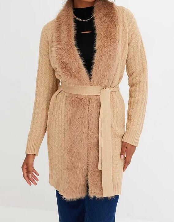 SWETER DZIANINOWY Z WIĄZANIEM 