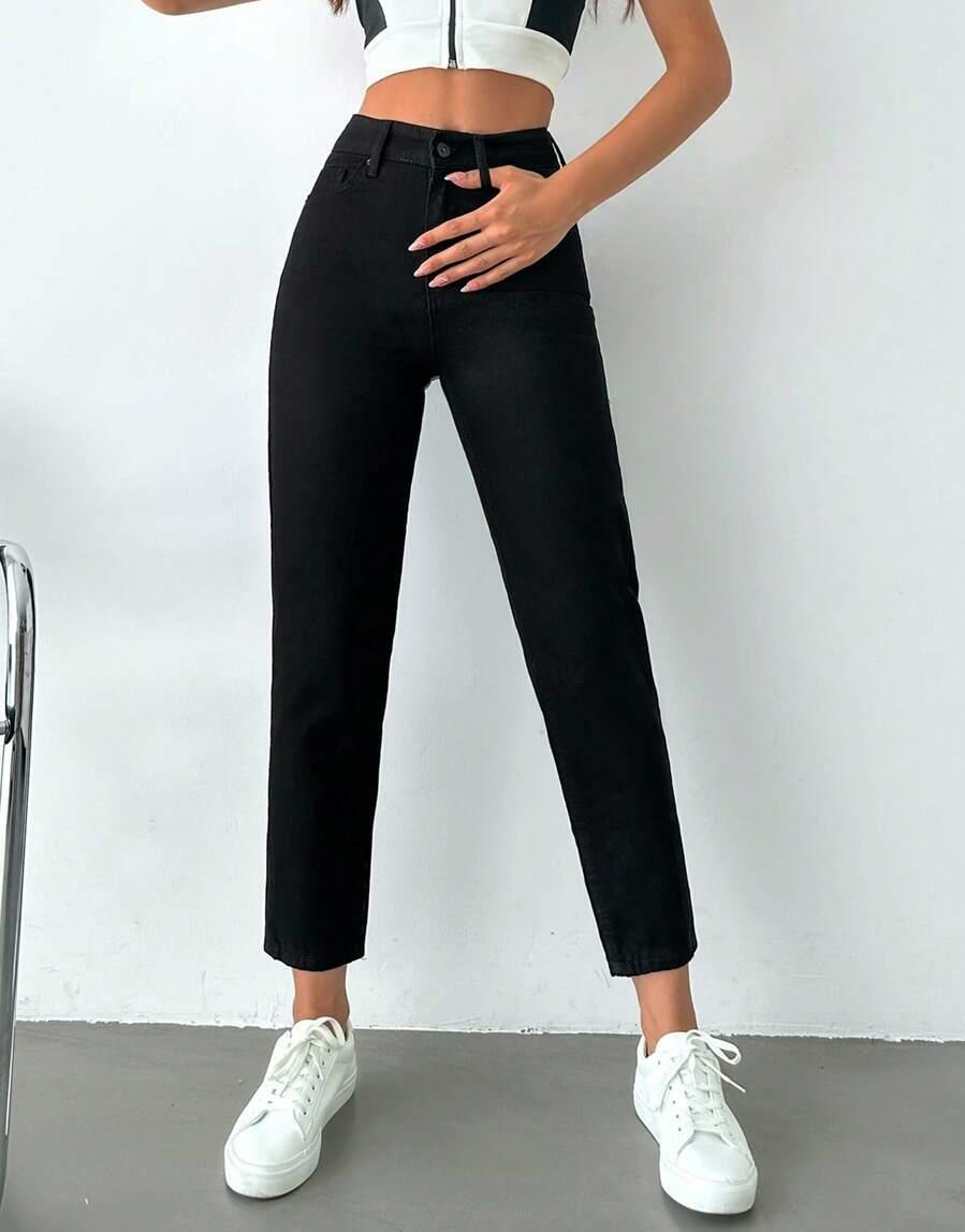 CZARNE SPODNIE MOM JEANS WYSOKI STAN