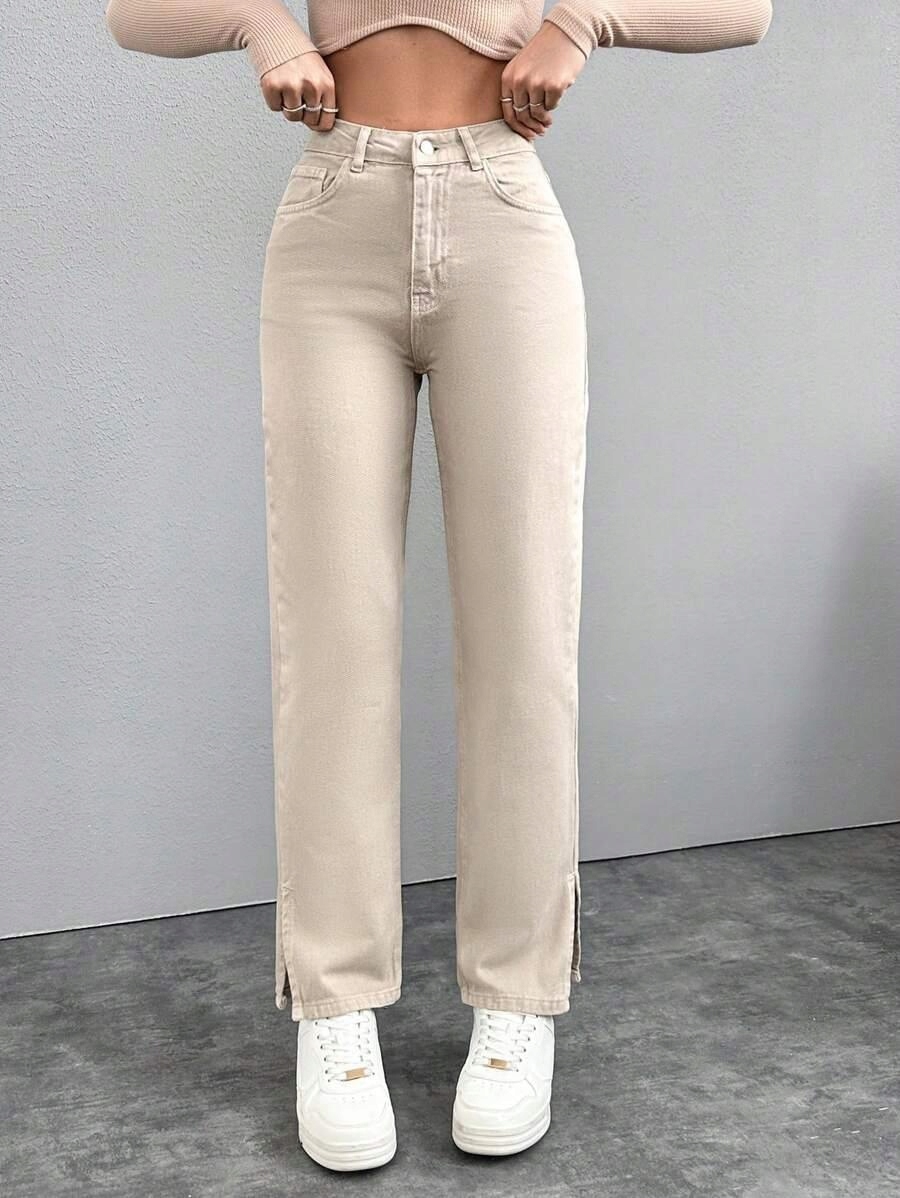 BEŻOWE SPODNIE JEANS