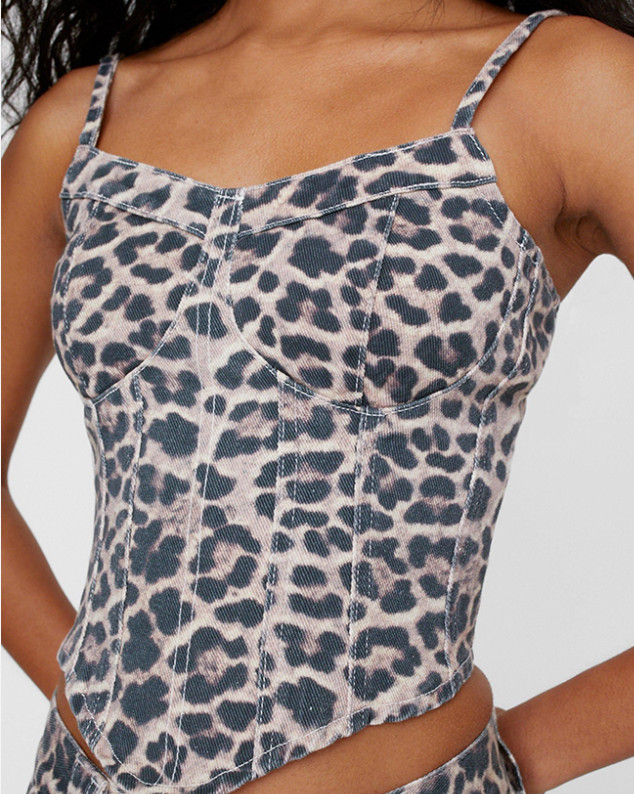 JEANSOWY TOP NA RAMIĄCZKACH ANIMAL PRINT