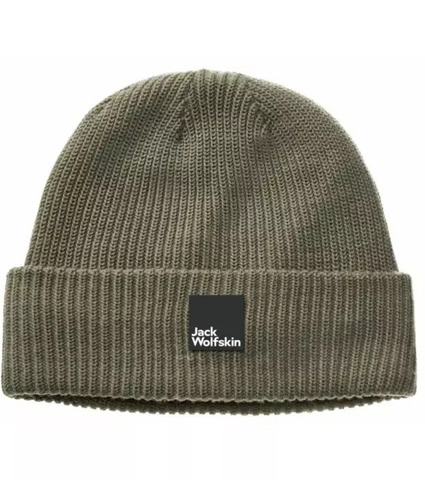 prążkowana czapka beanie logo khaki 