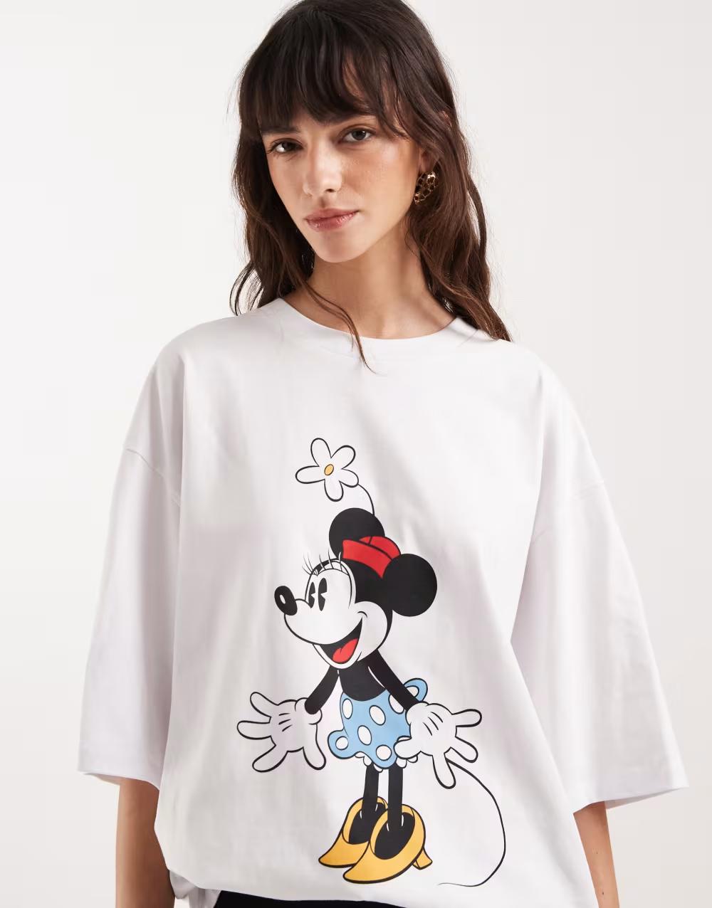 BIAŁY T-SHIRT OKRĄGŁY DEKOLT PRINT MINNIE MAUSE