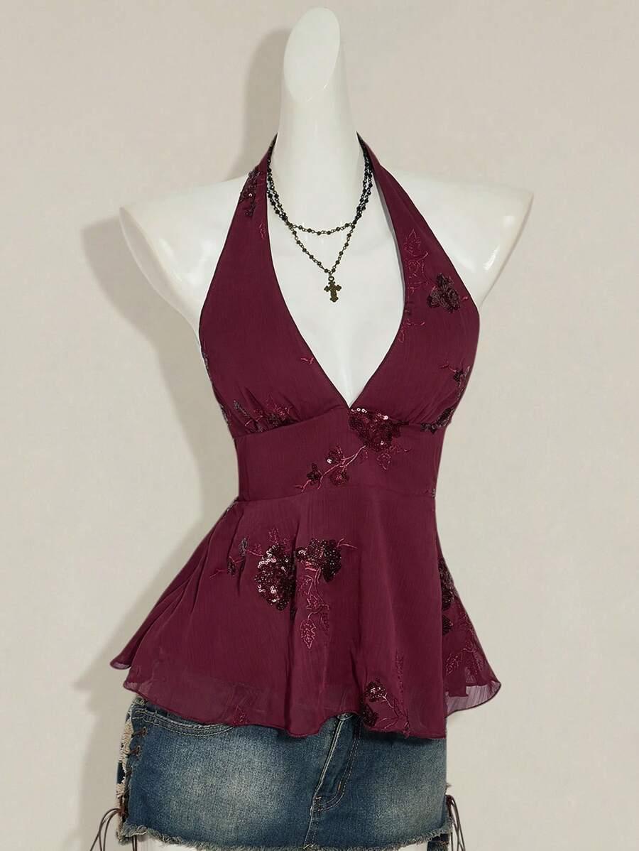bordowy top zdobienie
