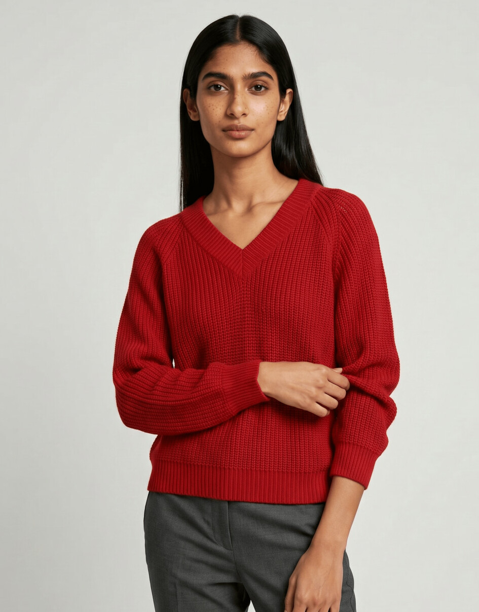 czerwony sweter v neck
