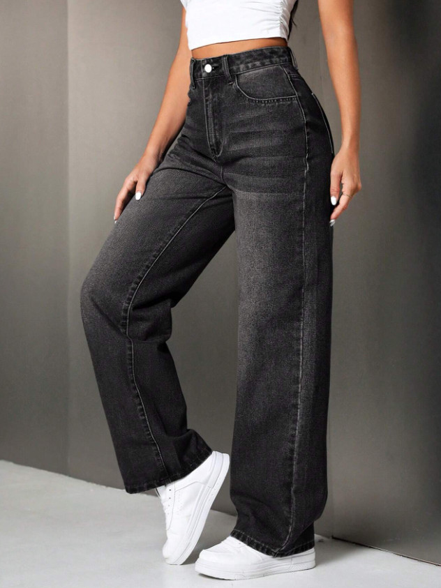 CZARNE SPODNIE JEANS PROSTA NOGAWKA 
