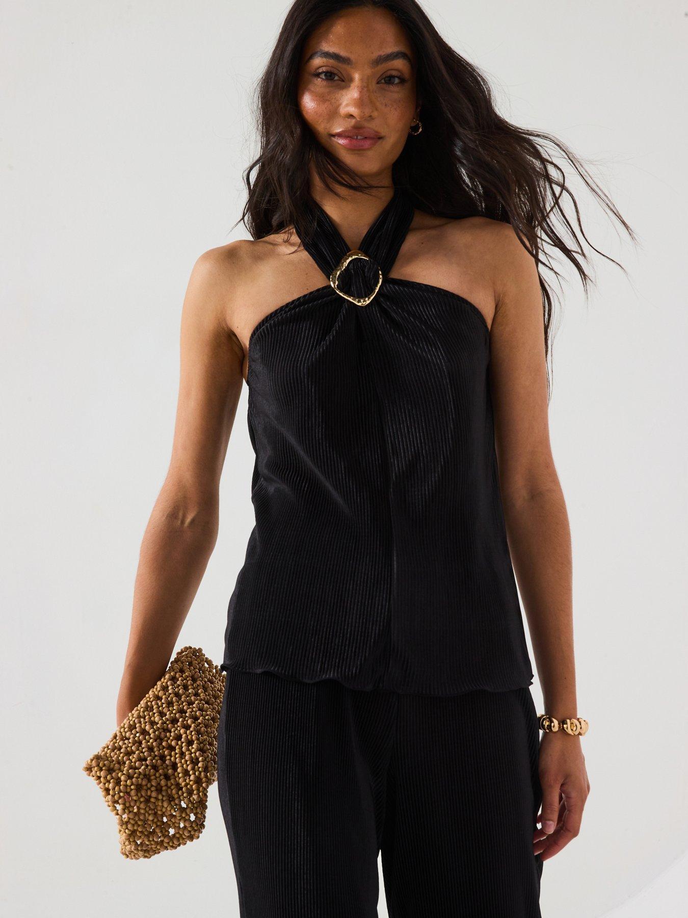 V BY VERY TOP TYPU HALTER PLISOWANY 