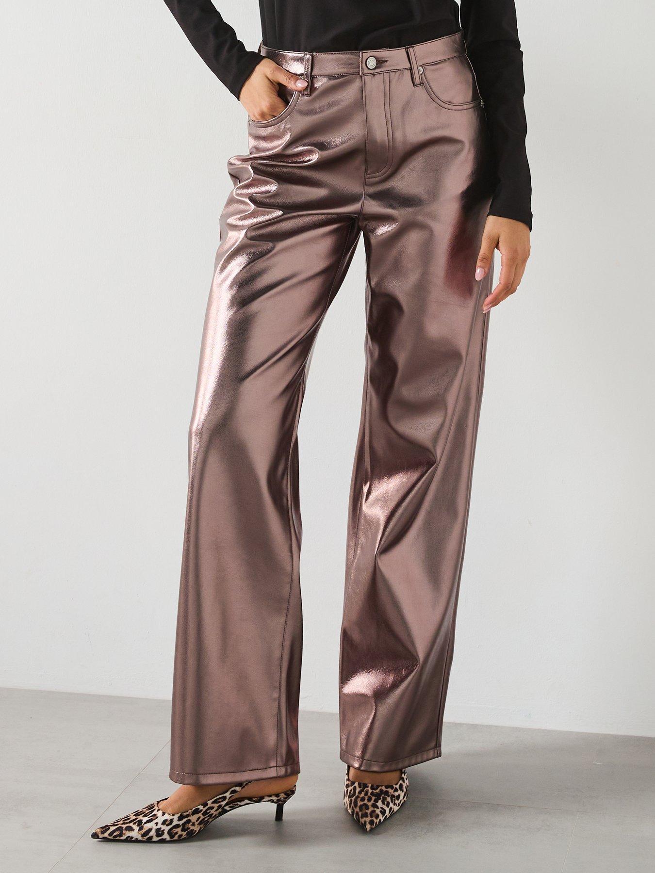 VERO MODA METALICZNE SPODNIE DAMSKIE 