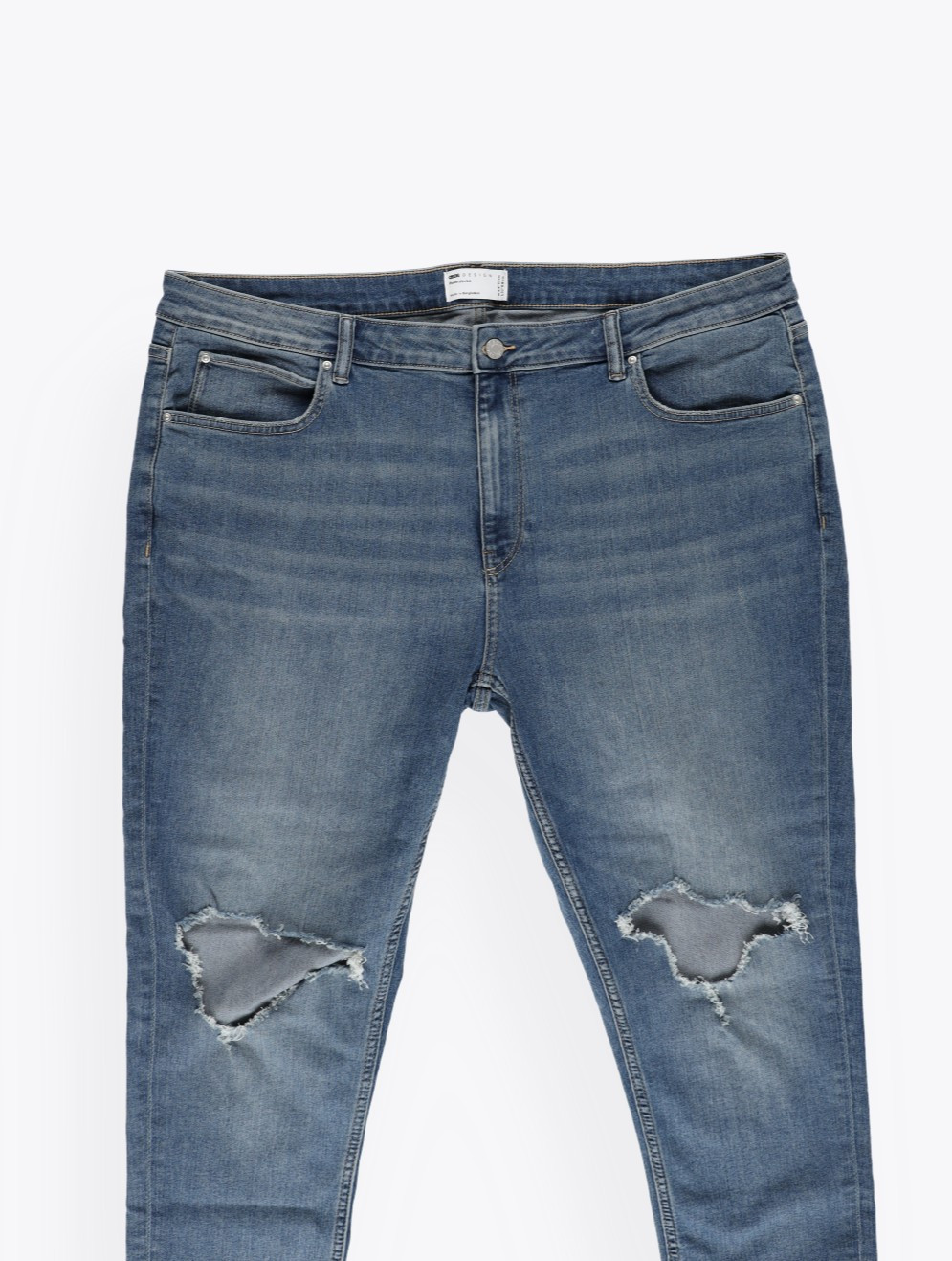 niebieskie spodnie ripped jeans dziury
