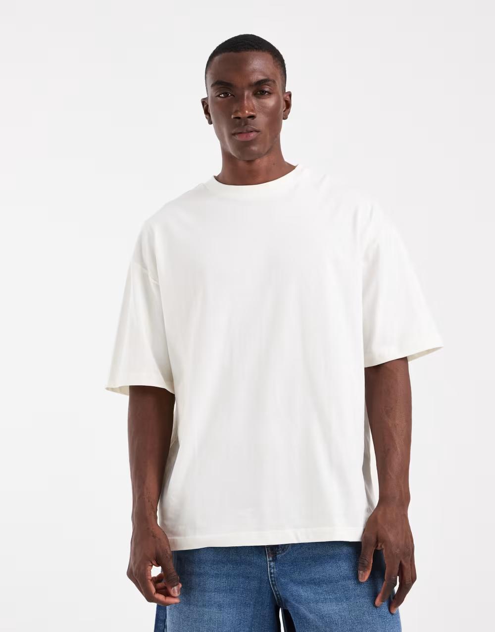 KREMOWY bawełniany T-SHIRT print