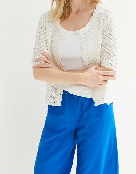 SWETER AŻUROWY Z DOMIESZKĄ LNU