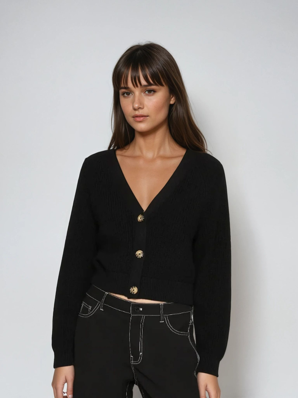 CZARNY SWETER KARDIGAN GUZIKI V-NECK