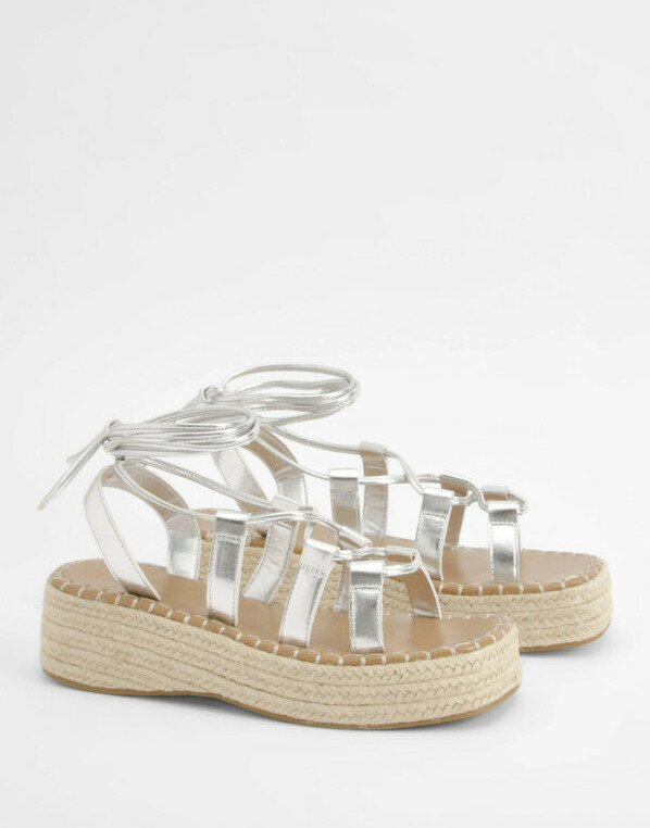 SREBRNE SANDAŁY platforma espadryle