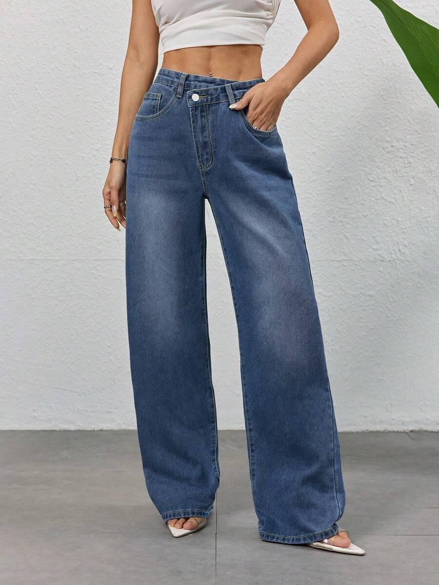 NIEBIESKIE SPODNIE JEANS asymetria