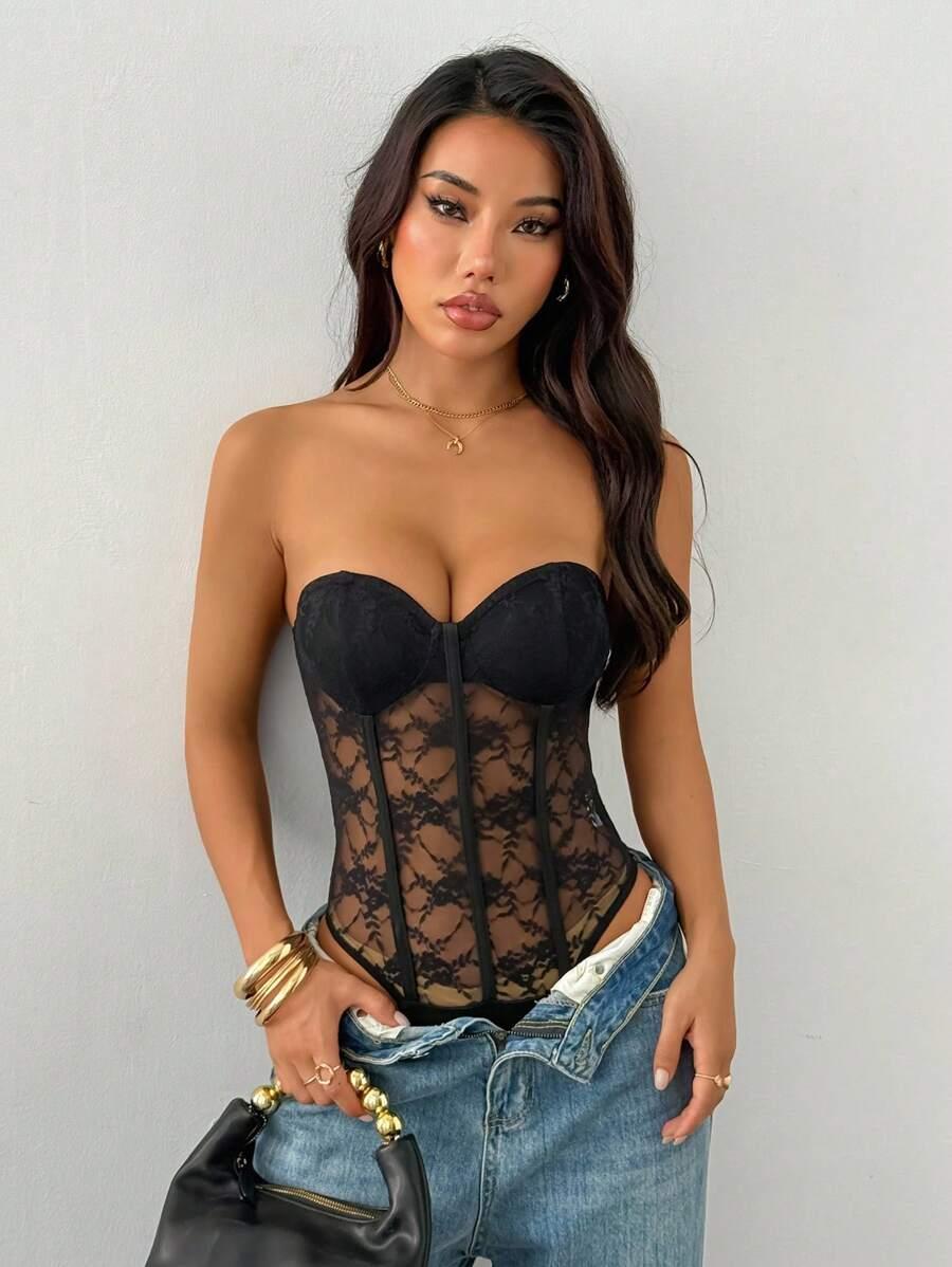 CZARNE BODY KORONKA 