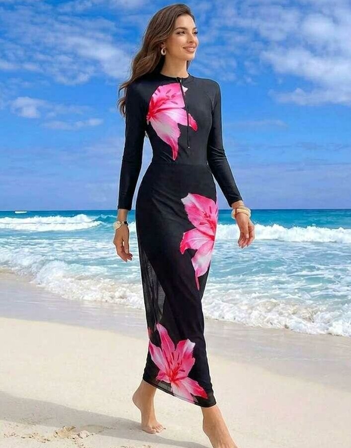 plażowy komplet strój kąpielowy legginsy narzutka