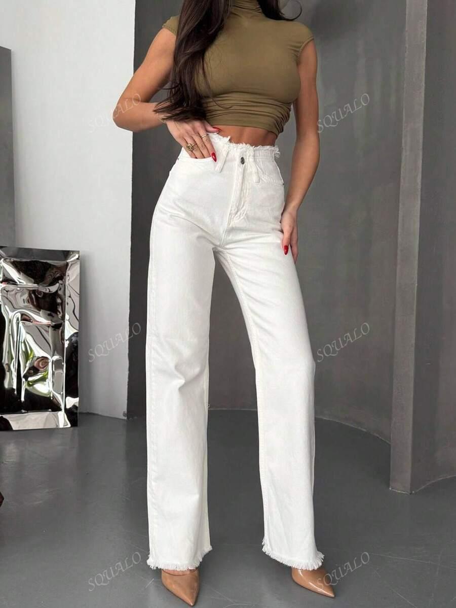 KREMOWE SPODNIE JEANS