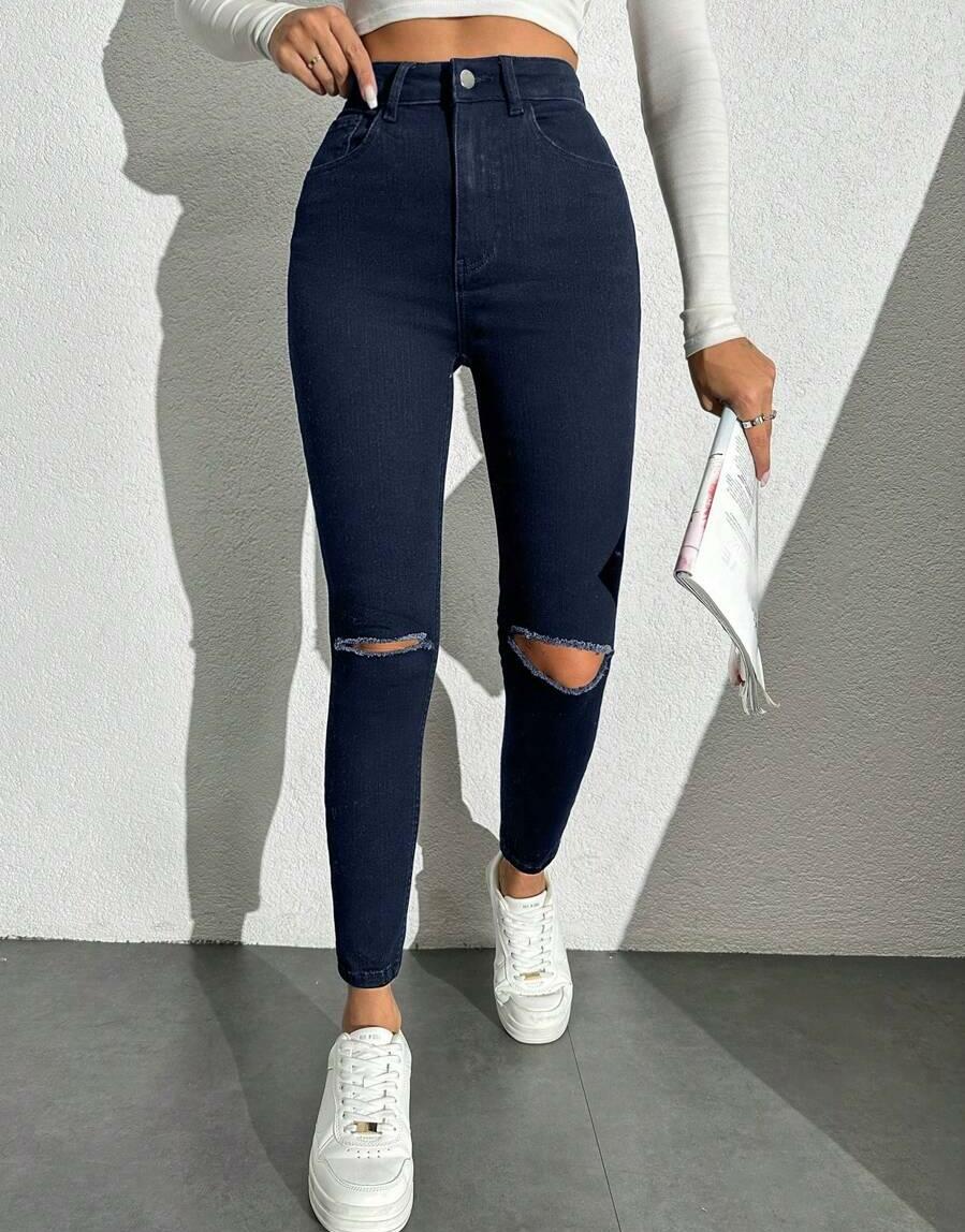 GRANATOWE SPODNIE JEANS RURKI