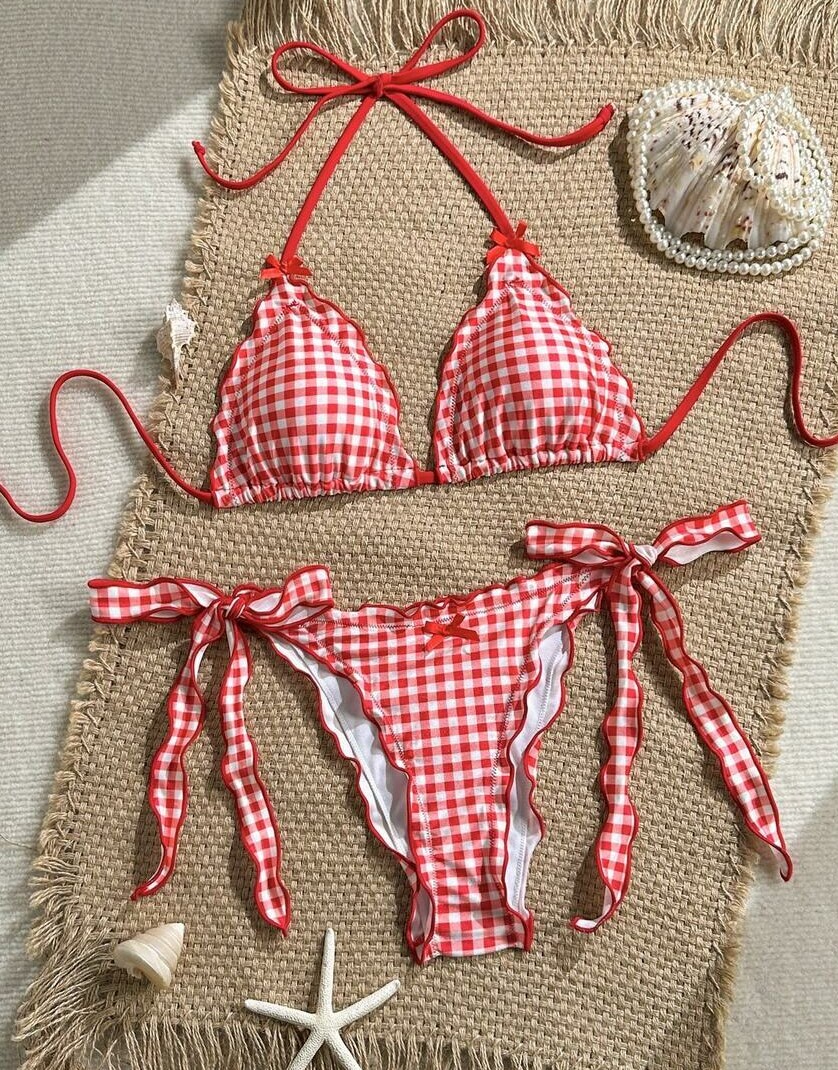 komplet bikini wzór kratka