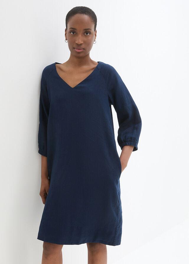 lniana sukienka v-neck rękaw 3/4
