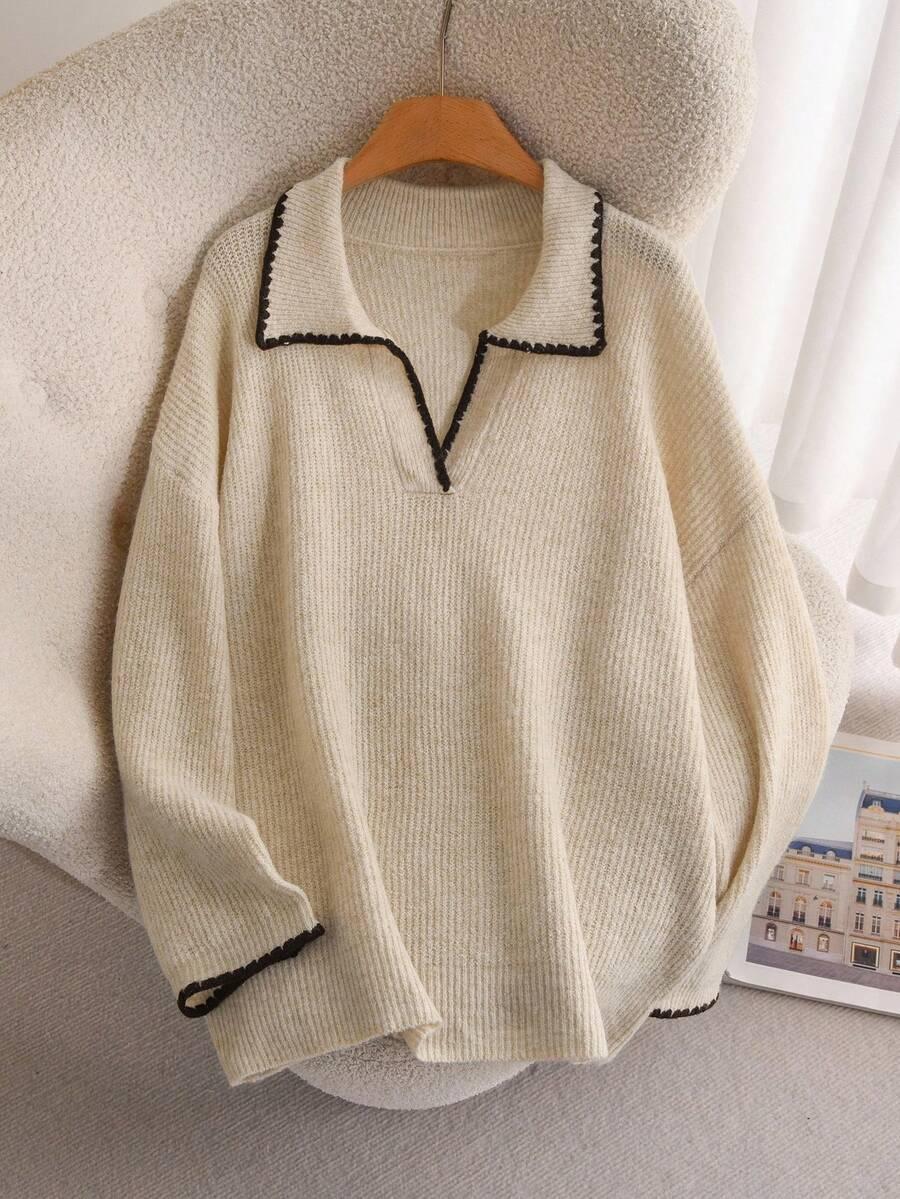 BEŻOWY SWETER KOŁNIERZYK