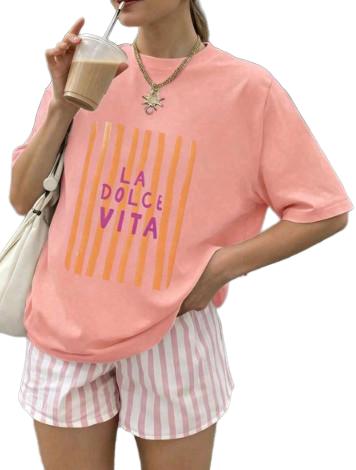t-shirt okrągły dekolt nadruk