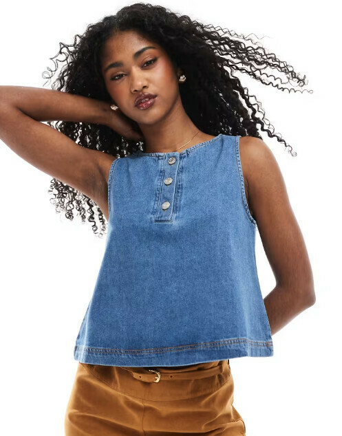 TOP BEZ RĘKAWÓW JEANS GUZIKI
