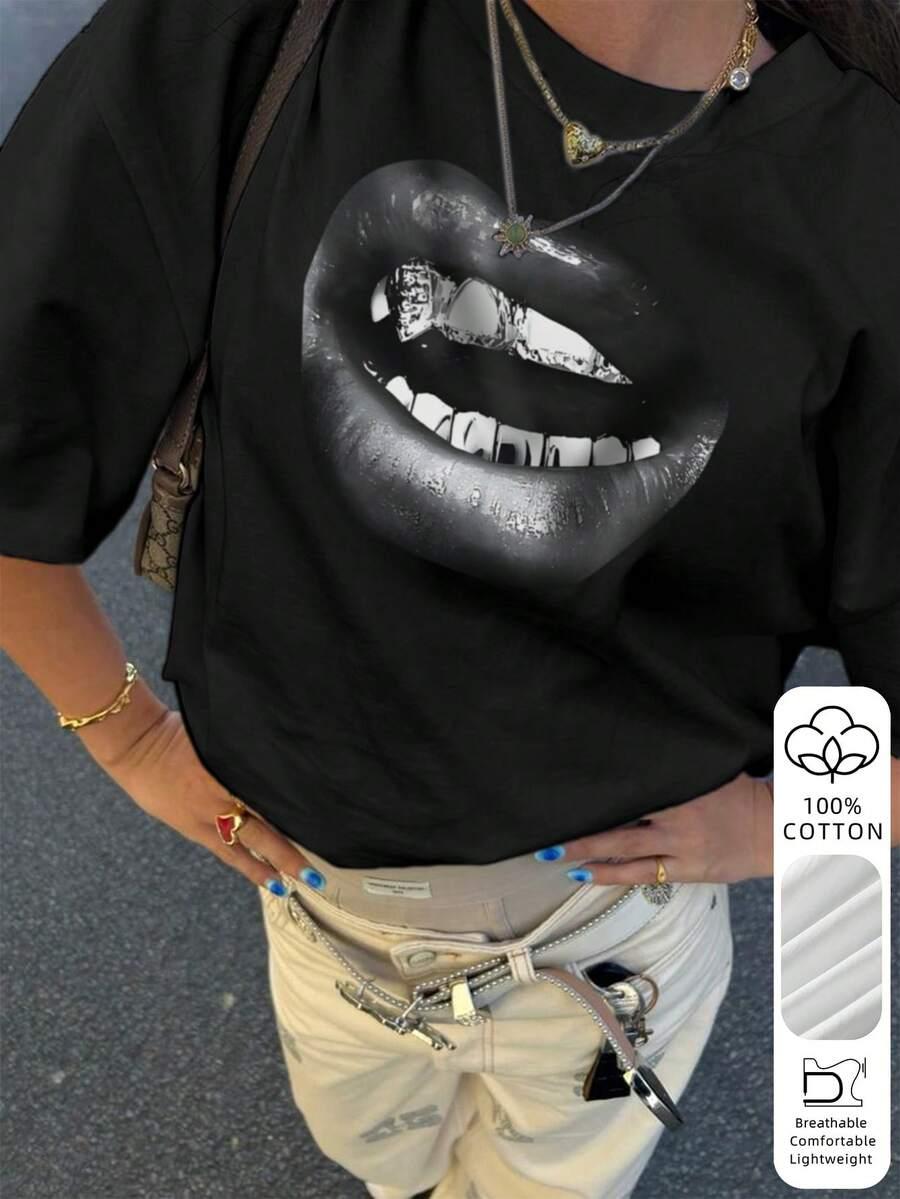 CZARNY T-SHIRT NADRUK