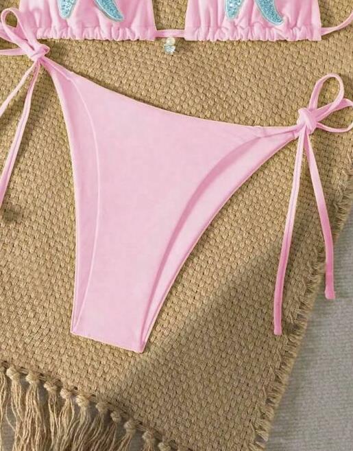 różowy dół od bikini wiązanie 