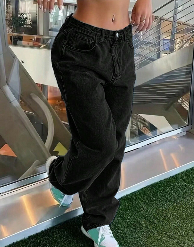 CZARNE SPODNIE JEANS KIESZENIE 