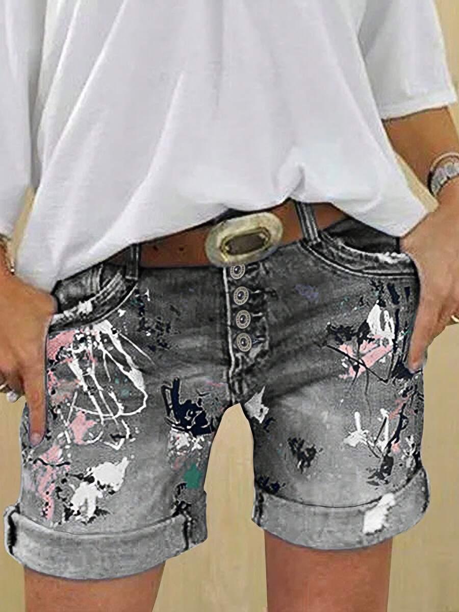 czarne krótkie spodenki jeans print