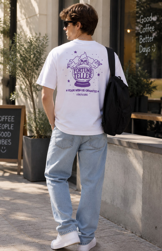 KLASYCZNY BIAŁY T-SHIRT OKRĄGŁY DEKOLT NADRUK