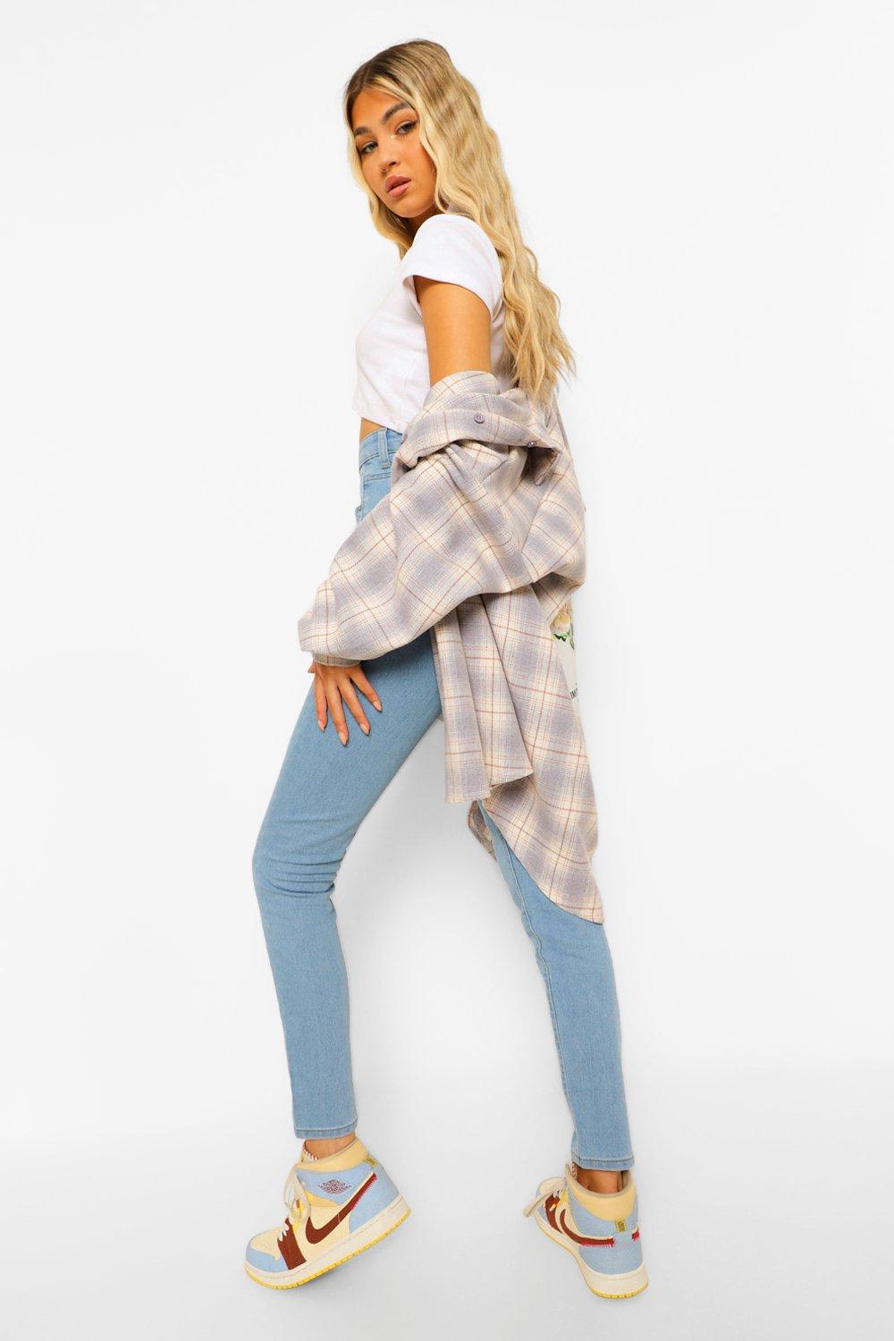 spodnie jeans rurki wysoki stan 