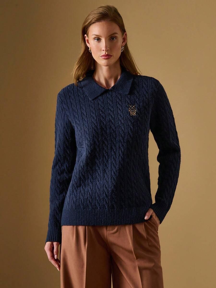 GRANATOWY SWETER KOŁNIERZYK 