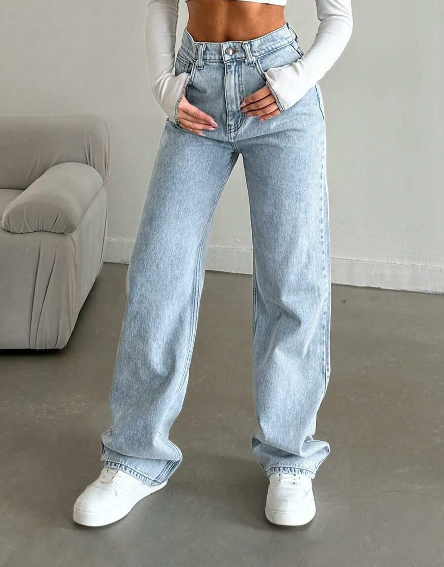 NIEBIESKIE SPODNIE JEANS WYSOKI STAN