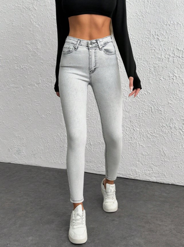 SZARE SPODNIE JEANS WYSOKI STAN 