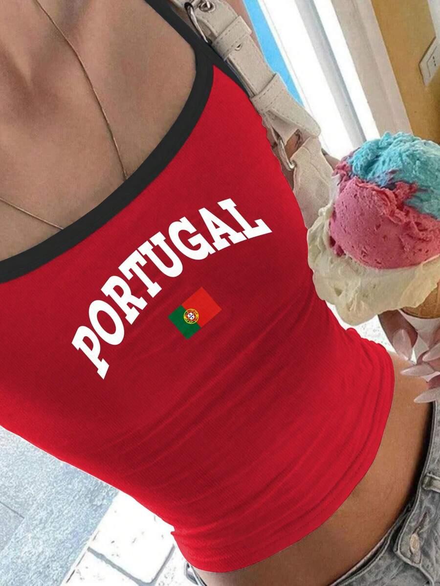 czerwony top na ramiączkach print