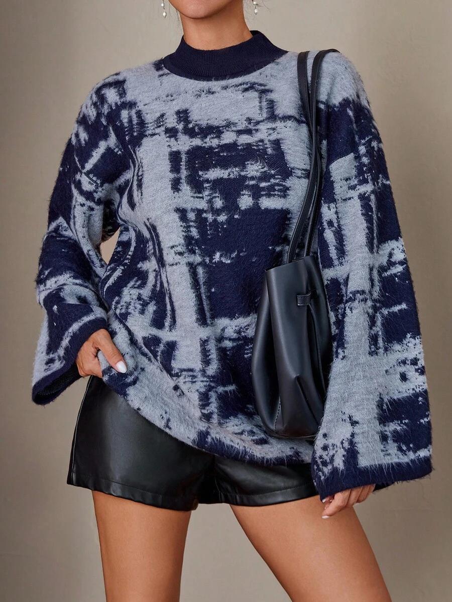 sweter wzór stójka oversize