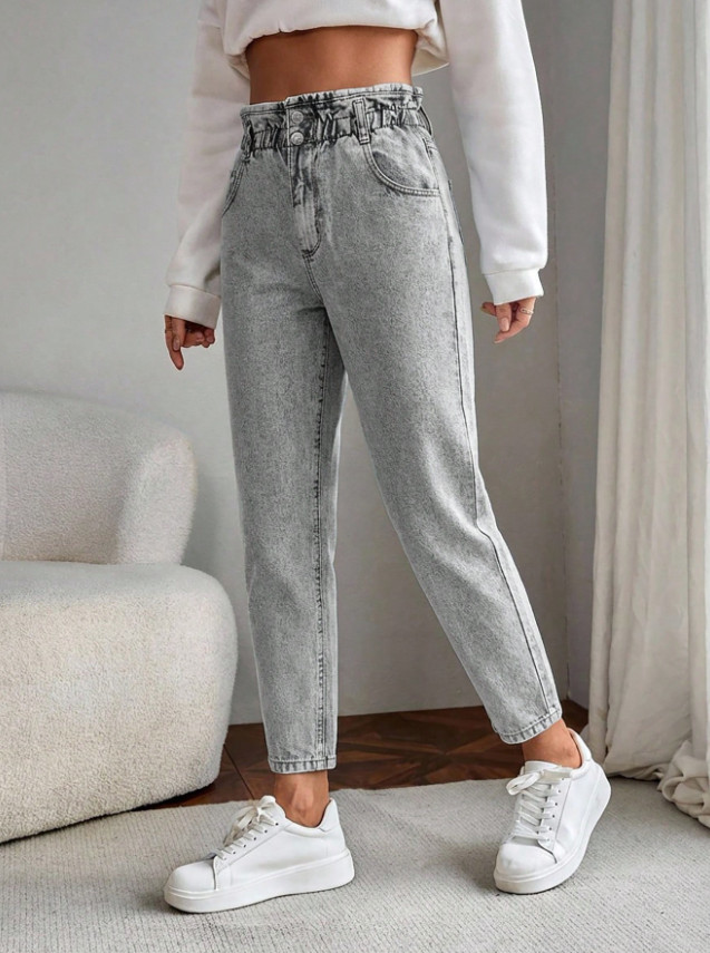 szare spodnie mom jeans