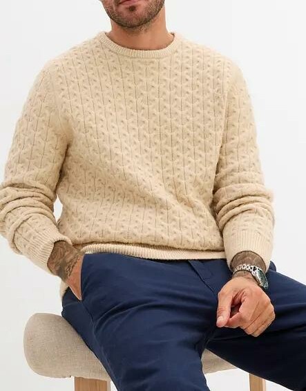 SWETER BEŻOWY MĘSKI WKŁADANY PRZEZ GŁOWĘ