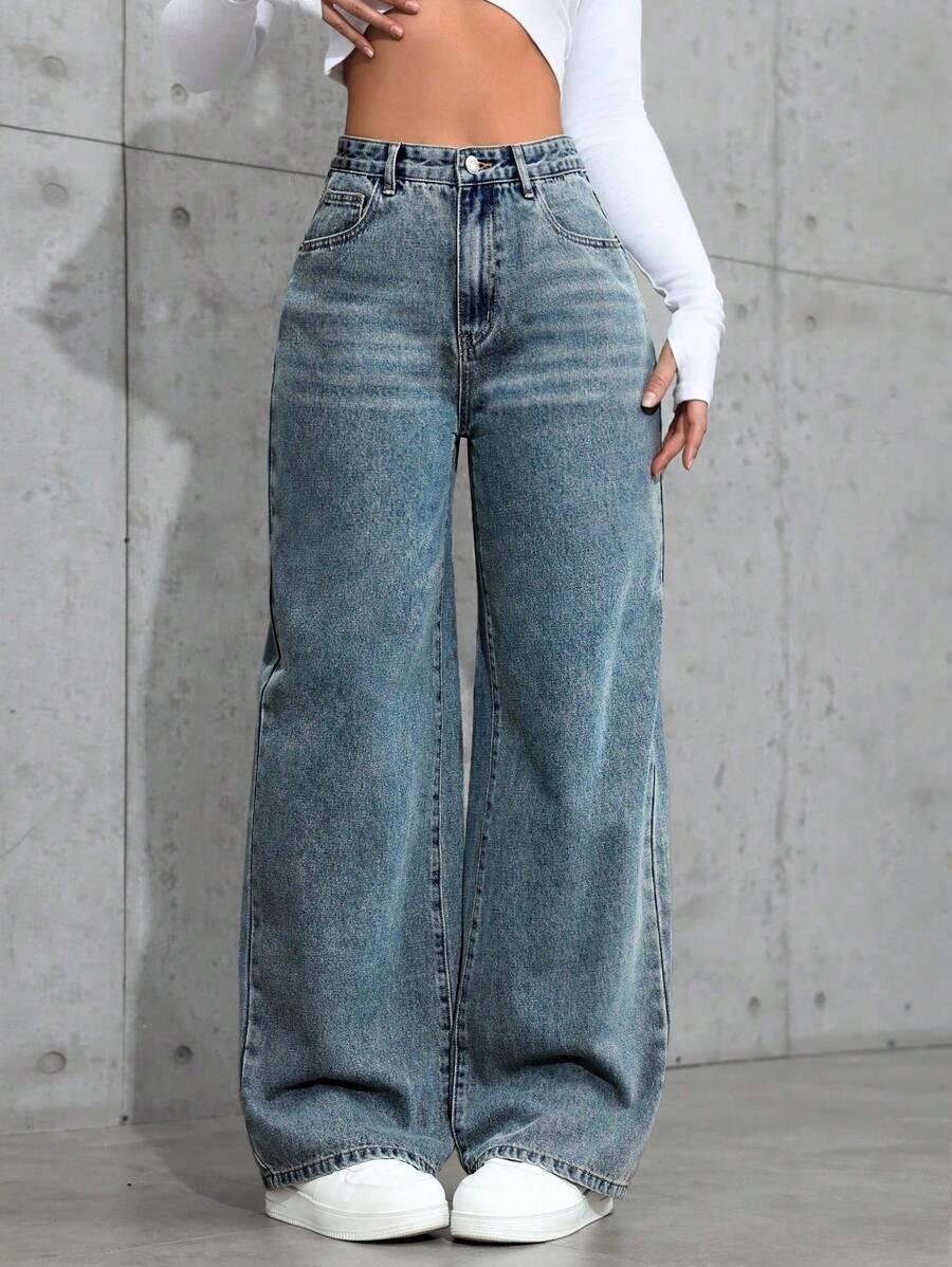 NIEBIESKIE spodnie JEANS PROSTA NOGAWKA 