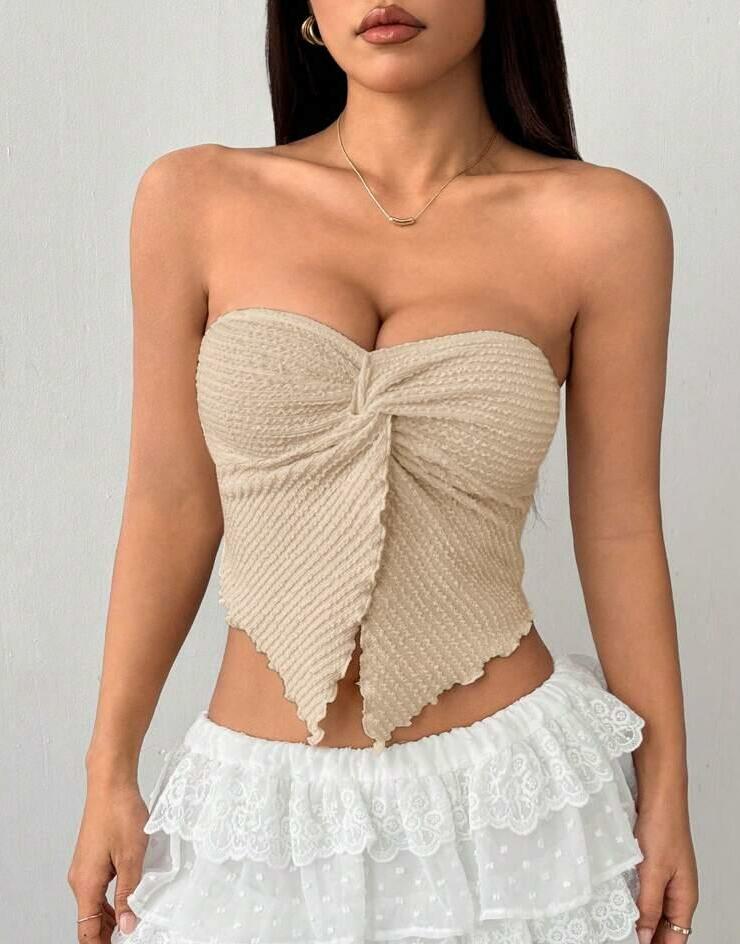 kremowy top asymetria 