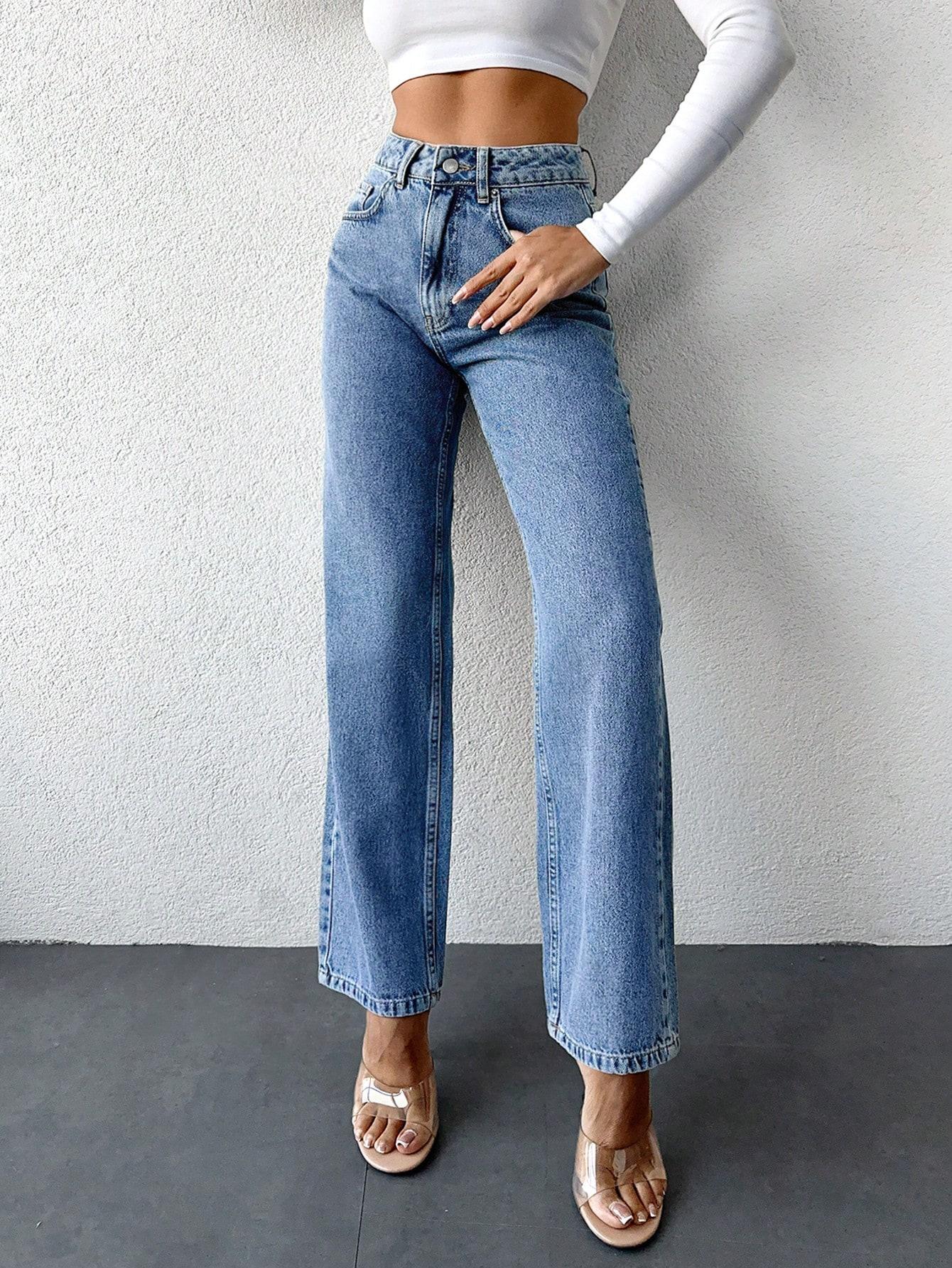 NIEBIESKIE SPODNIE JEANS PROSTA NOGAWKA