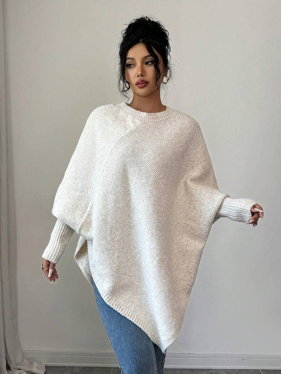 BEŻOWY SWETER OKRĄGŁY DEKOLT 