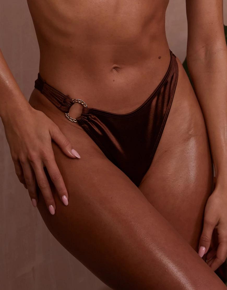 brązowy satynowy dół od bikini wstawka
