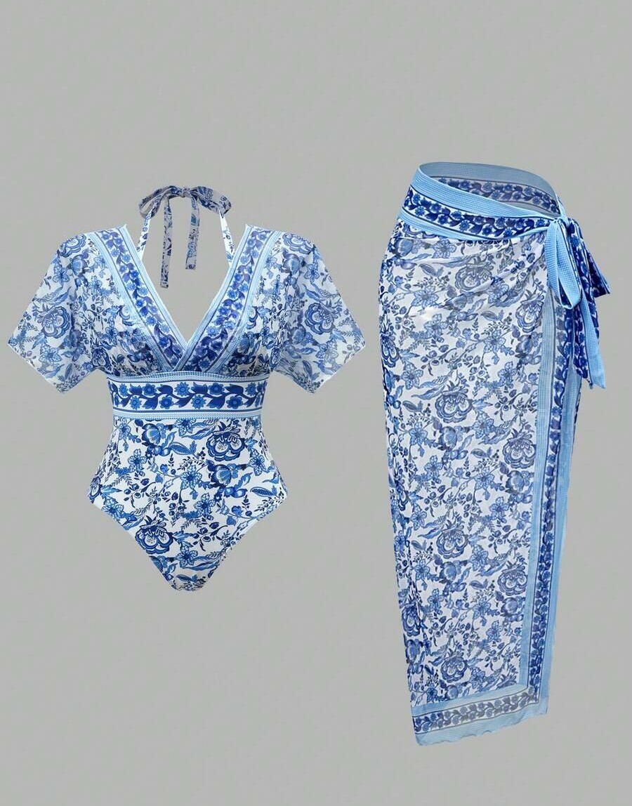 JEDNOCZĘŚCIOWY STRÓJ KĄPIELOWY Sarong print komplet