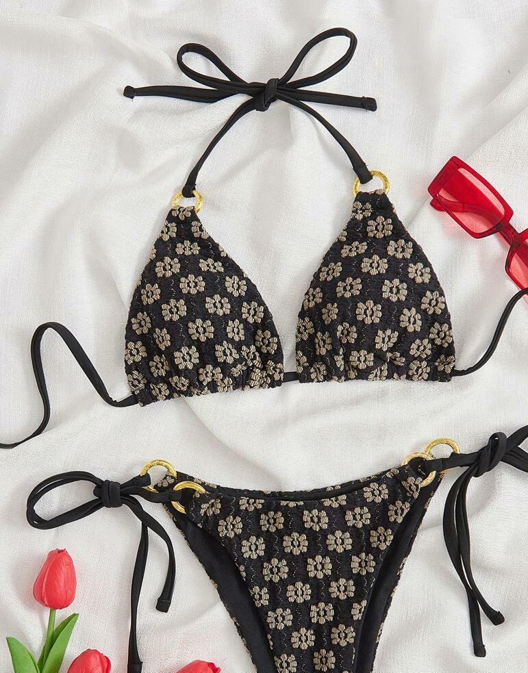 CZARNA GÓRA OD BIKINI KWIATY 