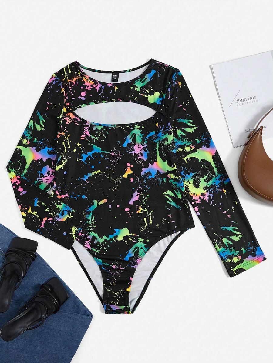 body długi rękaw print wycięcie