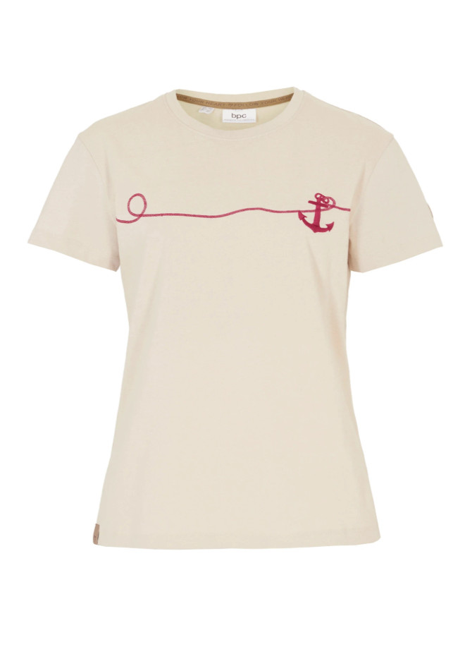 T-SHIRT DAMSKI BAWEŁNIANY OKRĄGŁY DEKOLT HAFT
