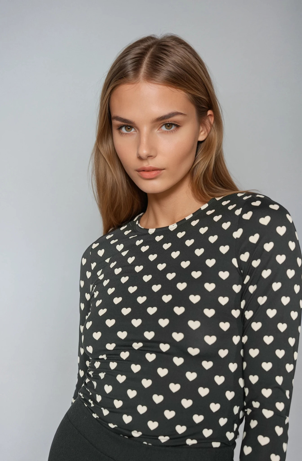 czarna bluzka print serce