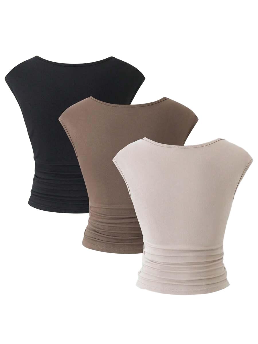 bluzka okrągły dekolt 3-pack
